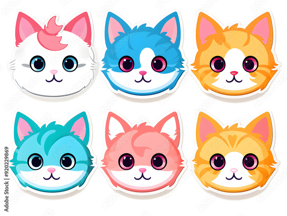 Cat head kawaii stickers with vibrant color Cat head kawaii stickers with vibrant color