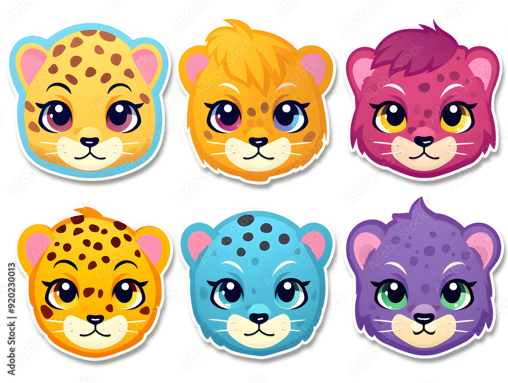 Cheetah head kawaii stickers with vibrant color Cheetah head kawaii stickers with vibrant color