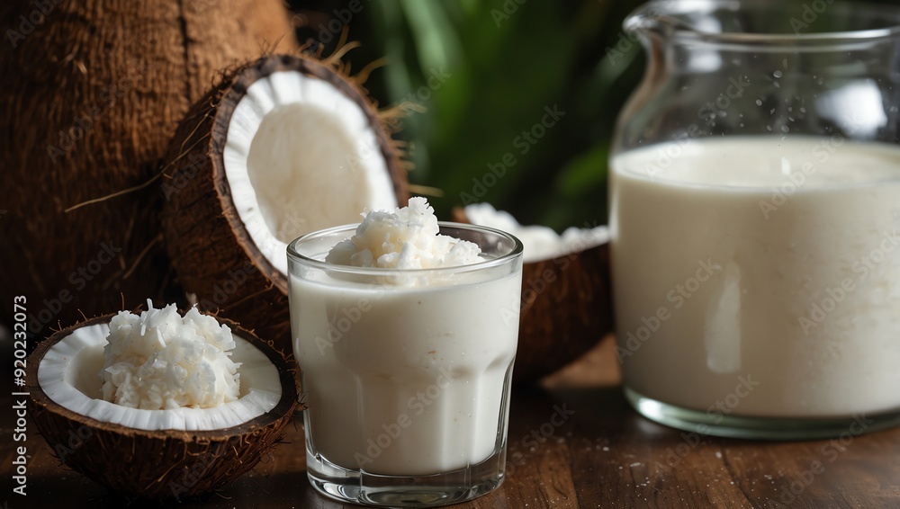 glass of milk and coconut glass of milk and coconut
