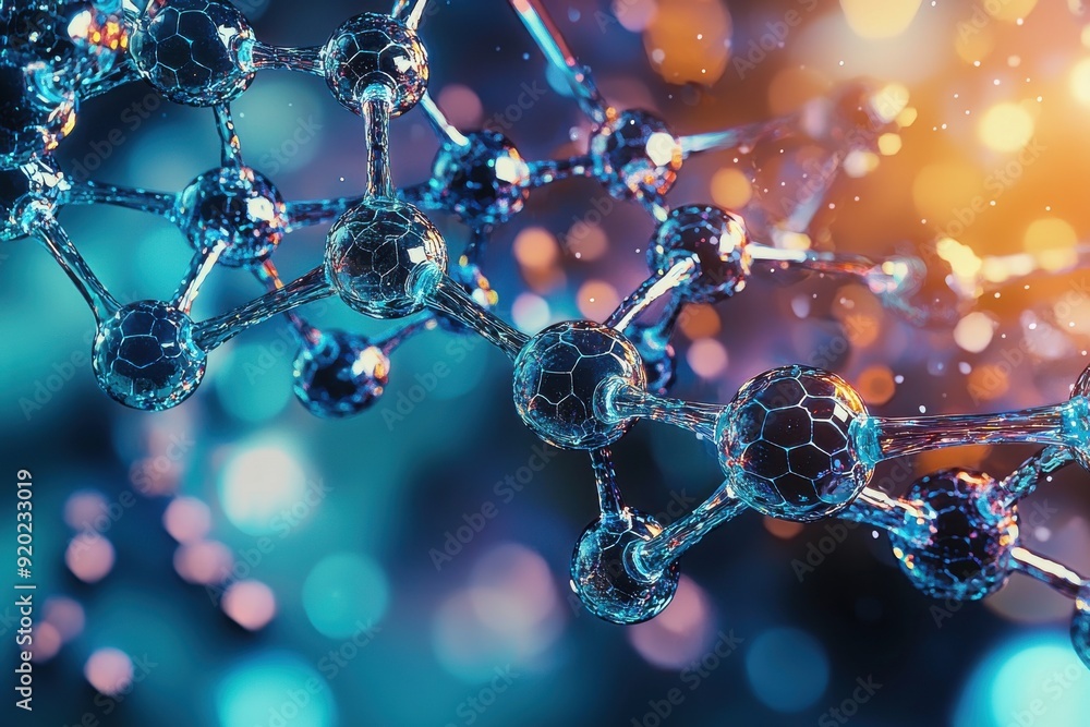 Close-up of molecular structure with vibrant colors, illustrating the complexity of scientific research and chemical interactions. Close-up of molecular structure with vibrant colors, illustrating the complexity of scientific research and chemical interactions.