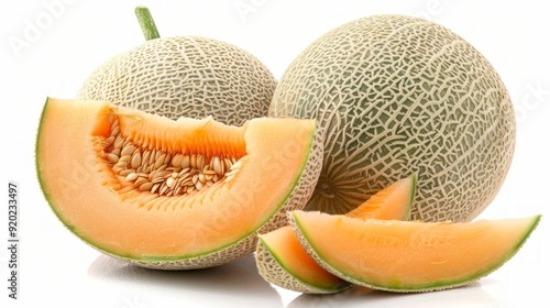 Cantaloupe melon isolated on white background with full depth of field,,