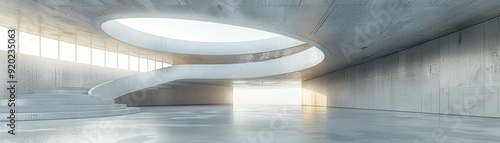 Modern Minimalist Interior with Spiral Staircase and Large Skylight in Concrete Building