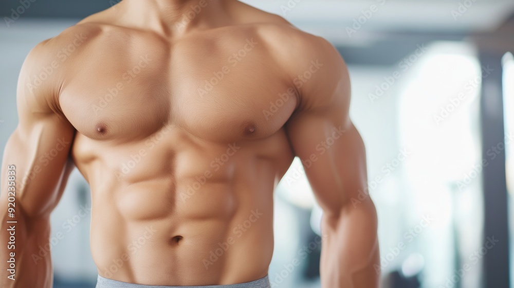 A toned man showcasing his muscular physique in a gym environment during a fitness session. A toned man showcasing his muscular physique in a gym environment during a fitness session.