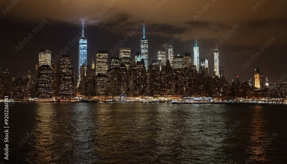 Obraz premium Lower Manhattan skyline during the blue hour with Hudson River in the foreground 18