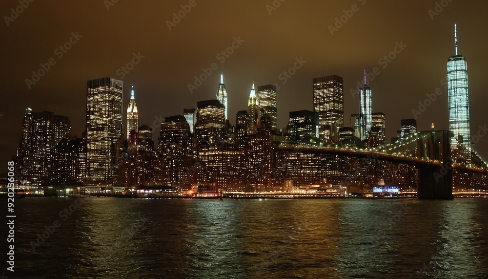 Fototapeta premium Lower Manhattan skyline during the blue hour with Hudson River in the foreground 16