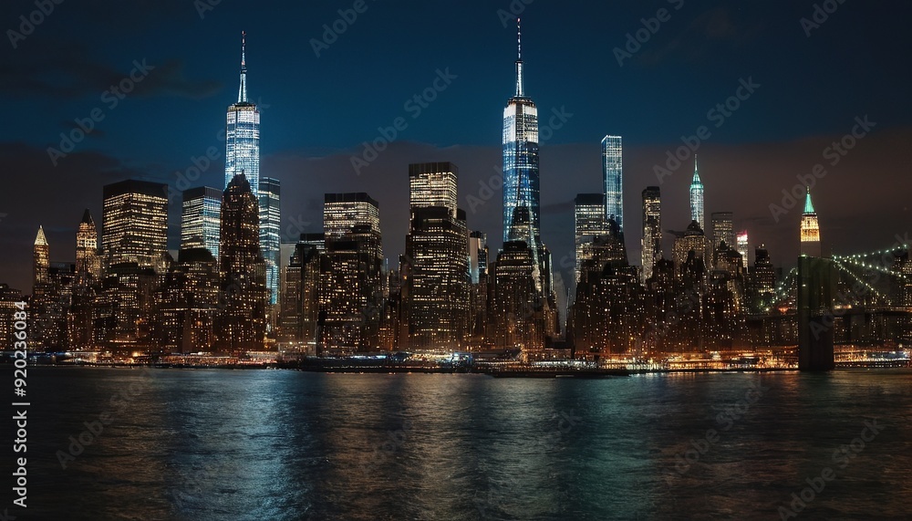 Obraz premium Lower Manhattan skyline during the blue hour with Hudson River in the foreground 14