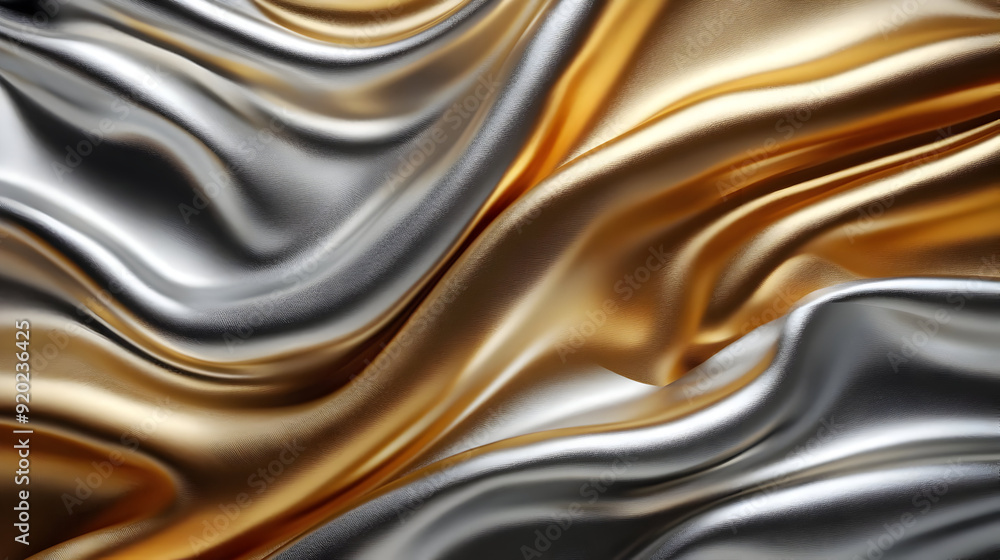A close-up of flowing metallic fabric in silver and gold hues, showcasing texture and shine. A close-up of flowing metallic fabric in silver and gold hues, showcasing texture and shine.