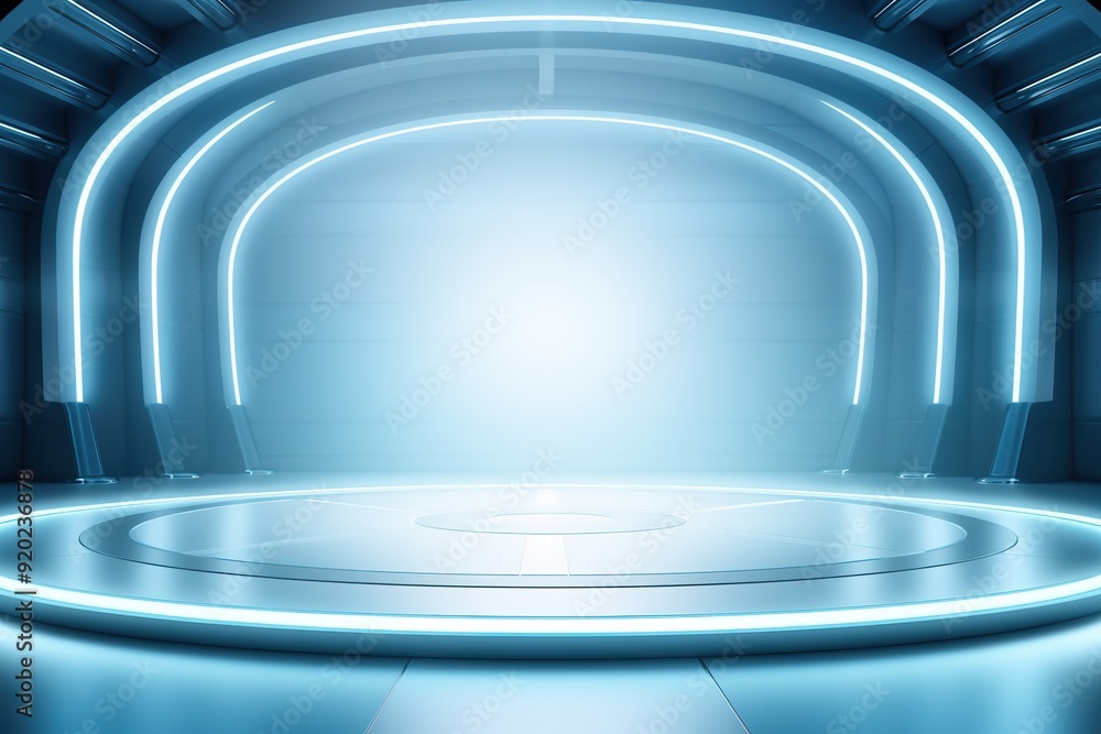 Obraz premium Futuristic Sci-Fi Stage with Glowing Neon Lights.