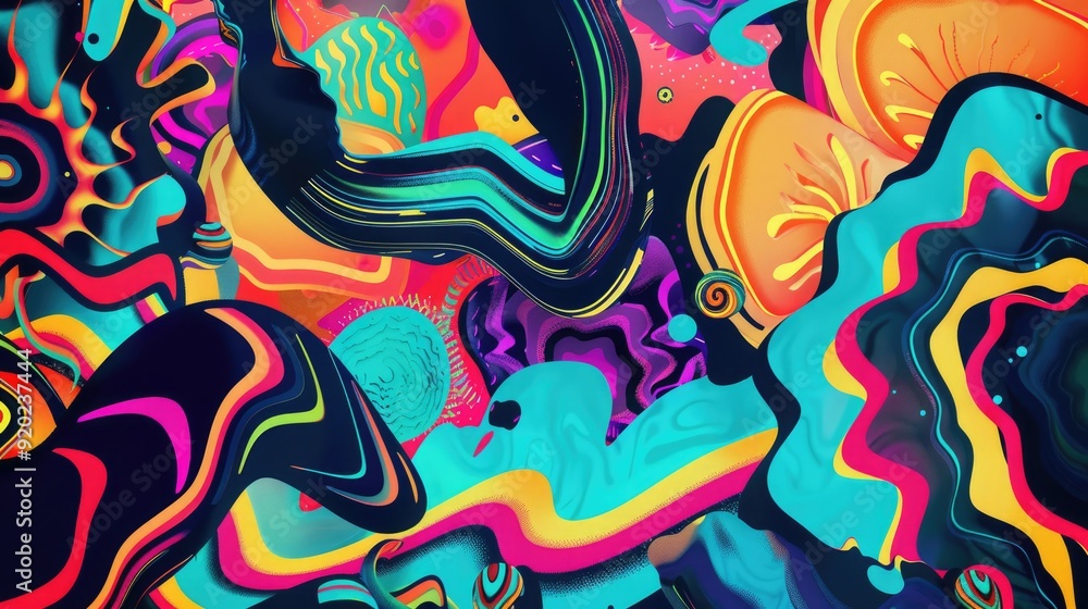An explosion of colors and shapes intertwines, creating a mesmerizing abstract design that captivates the eye and inspires the imagination An explosion of colors and shapes intertwines, creating a mesmerizing abstract design that captivates the eye and inspires the imagination