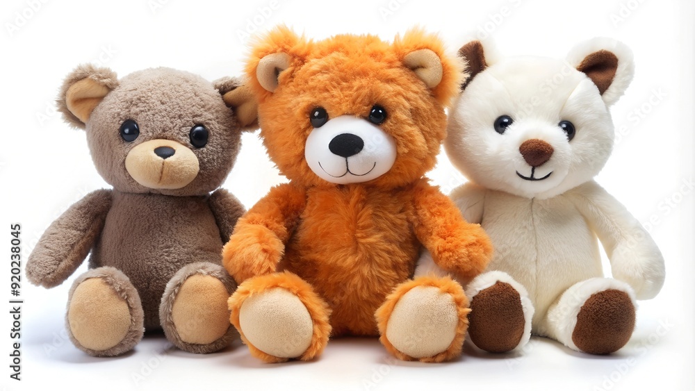 Cut out set of 3 stuffed animal toys isolated on white background Cut out set of 3 stuffed animal toys isolated on white background