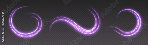 Obraz na płótnie Glowing purple light swirls with smooth, flowing curves. Light effect in motion concept. Vector illustration. w salonie