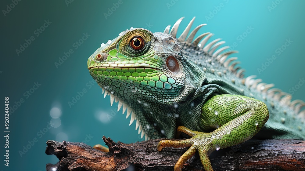 Obraz premium green lizard on blue background