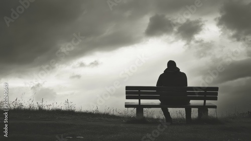 A person sits alone on a park bench their shoulders slumped and their head bowed in sorrow reflecting deep personal loss and grief