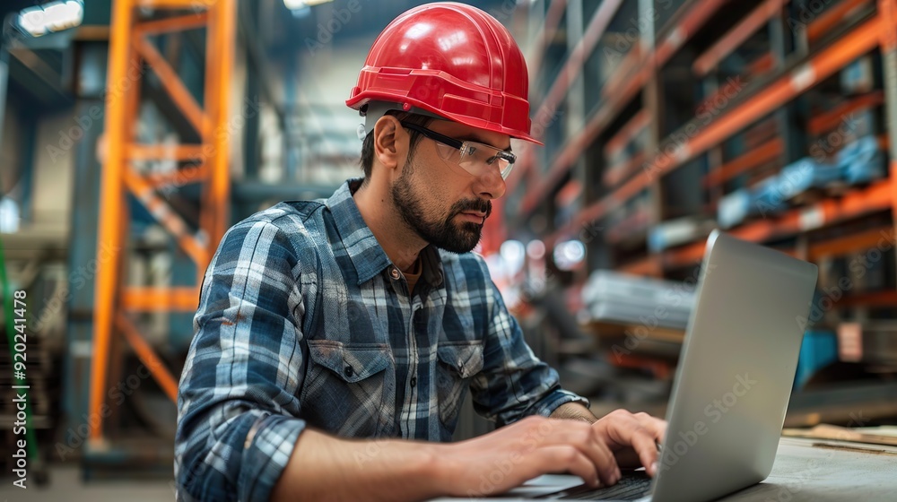 Professional architect designer engineer helmet man construction computer industrial working laptop architect professional job occupation. copy space for text. Professional architect designer engineer helmet man construction computer industrial working laptop architect professional job occupation. copy space for text.