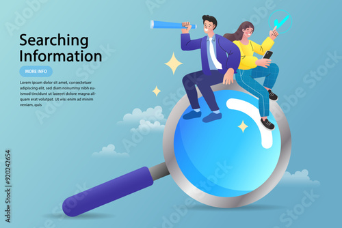 Searching for Cyber Network. Businessman sit on the world.he searing way success.