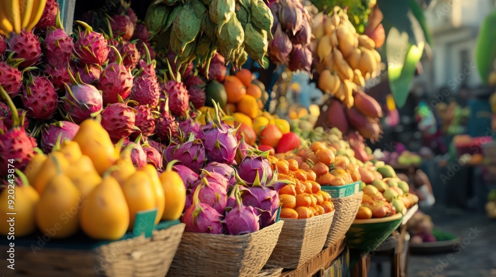 Vibrant Fruit Stall in a Busy Market Vibrant Fruit Stall in a Busy Market