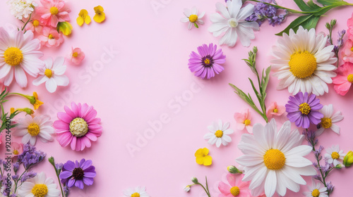 Colorful flowers on a background in pastel tones for graphic design or wallpaper.