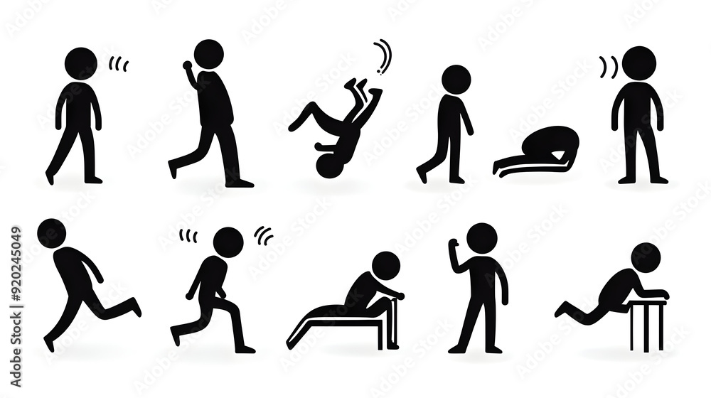 A series of stick figure icons depicting various physical activities and movements. A series of stick figure icons depicting various physical activities and movements.
