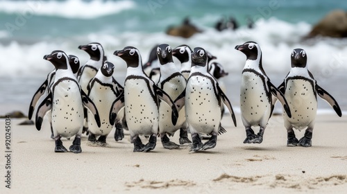 African Penguins Walking on the Beach