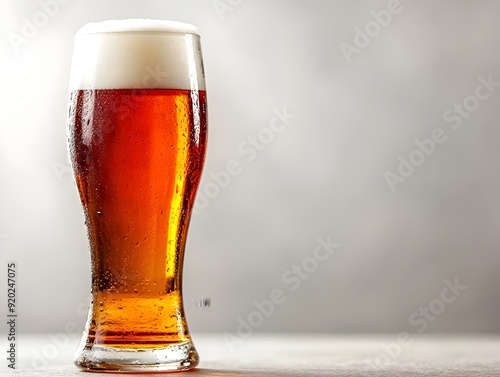 Pouring a Refreshing Amber Beer into a Tall Glass with a Clean Background