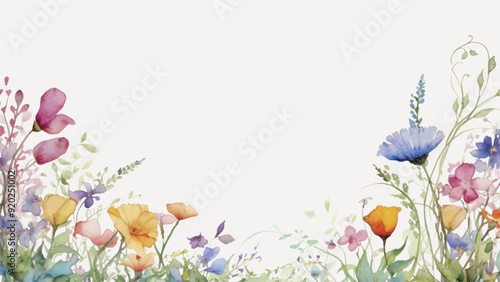Colorful watercolor floral border