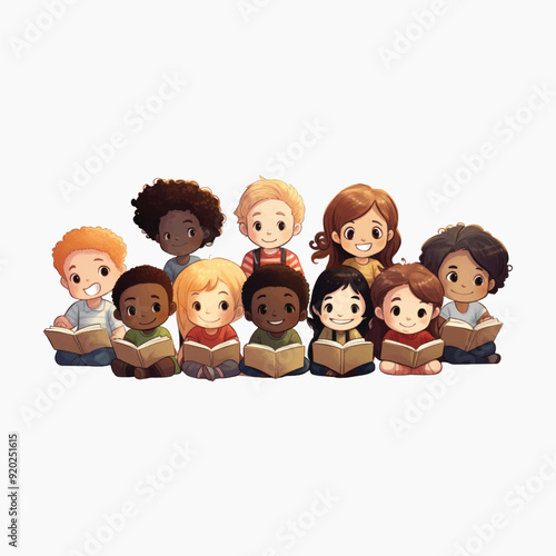 Diverse children reading books