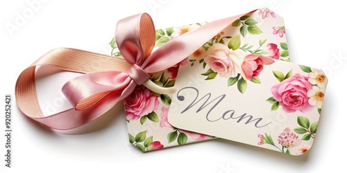 Wallpaper Mural Delicate floral gift tag with satin ribbon and elegant script, perfect for a thoughtful Mother's Day present or sweet surprise for a loving mom. Torontodigital.ca