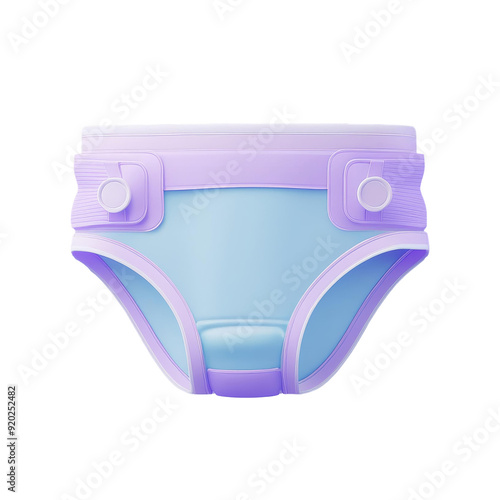 3D baby diaper with a lavender trim and fasteners, 3D render transparent background photo