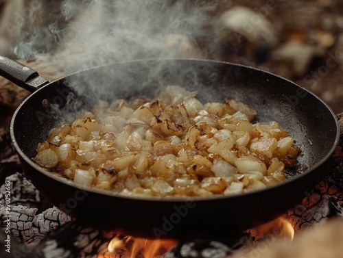 Onions cooking on open flame