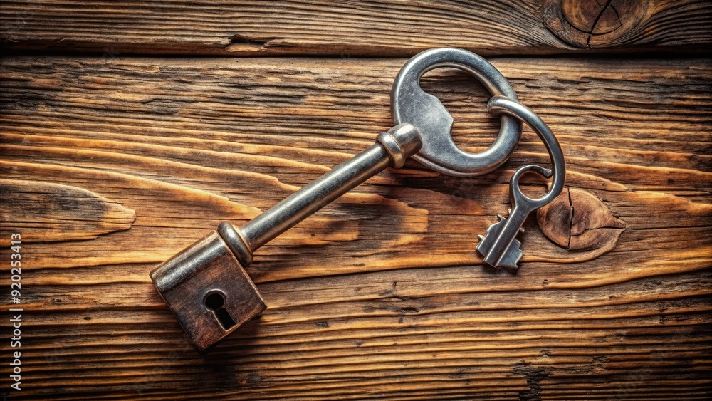 Shiny silver key breaks free from rusty old lock, symbolizing liberation, freedom, and new opportunities on a worn, wooden background with subtle texture. Shiny silver key breaks free from rusty old lock, symbolizing liberation, freedom, and new opportunities on a worn, wooden background with subtle texture.
