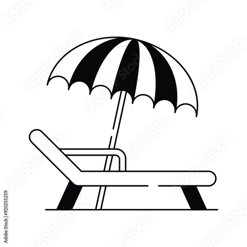 Beach umbrella, sunbed icon design in modern style