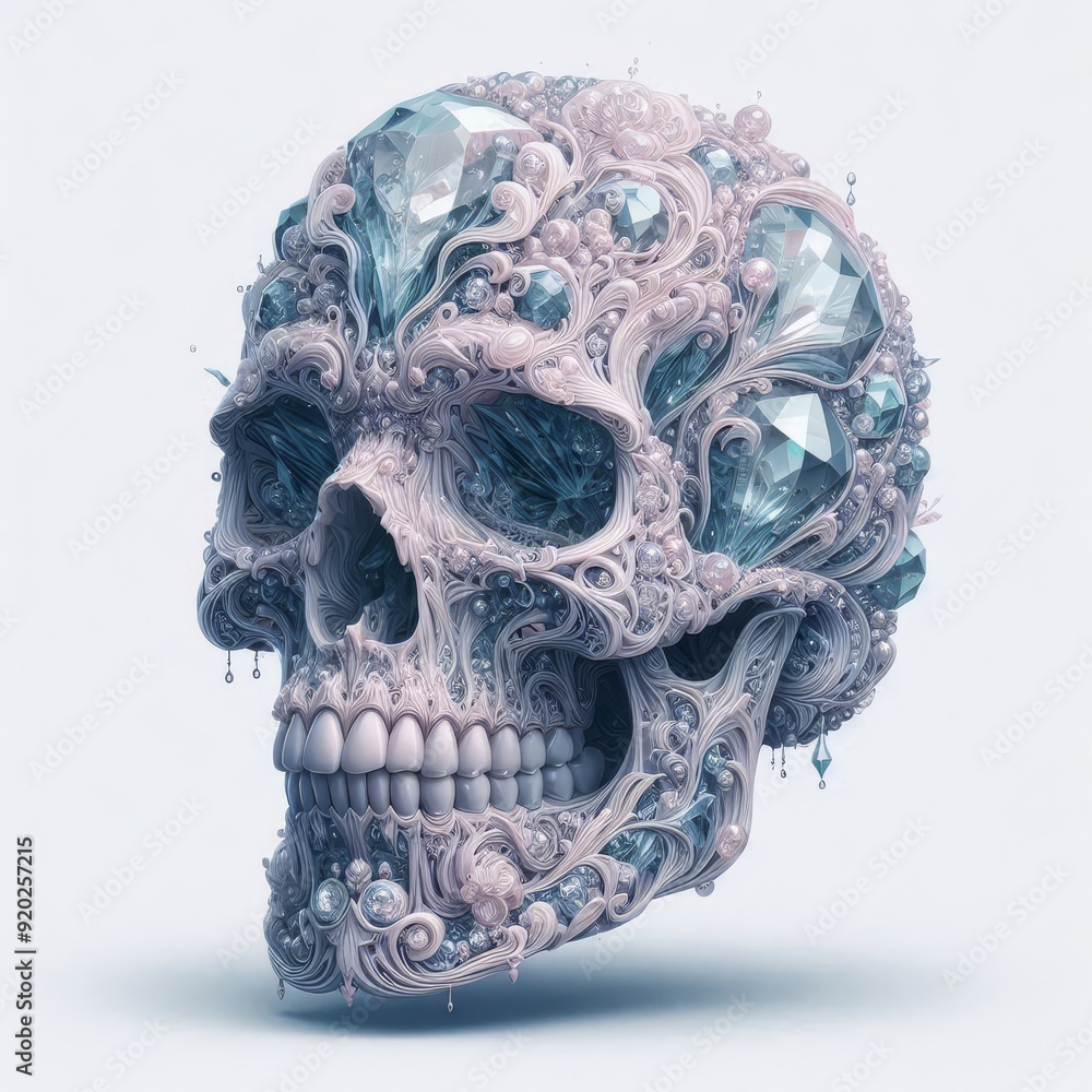 detailed crystal skull on white background
detailed crystal skull on white background