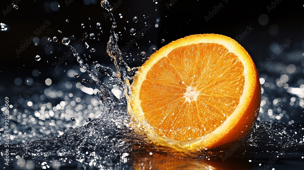 Fresh Orange Slice Splashing in Water Fresh Orange Slice Splashing in Water