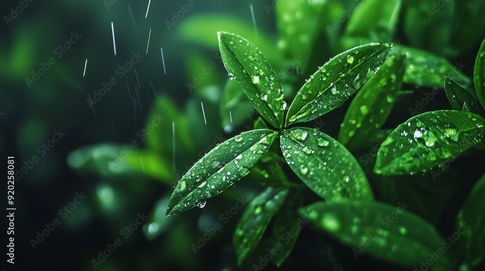 leaves dotted with water drops in the foreground leaves dotted with water drops in the foreground