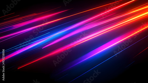 A vibrant abstract design with colorful light streaks on a dark background.