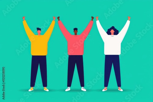 Diverse team celebrating success, symbol of equity and collaboration, flat design illustration