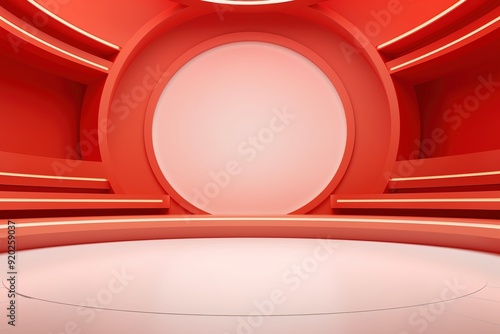 Red abstract background with platform for product display.