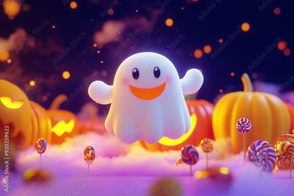 Cute Ghost playful 3D vibrant, Halloween Cute Ghost playful 3D vibrant, Halloween