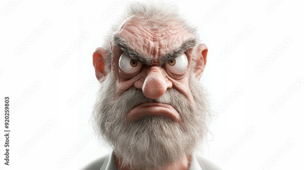 Close-up of an angry, white-haired man with a long beard. Close-up of an angry, white-haired man with a long beard.