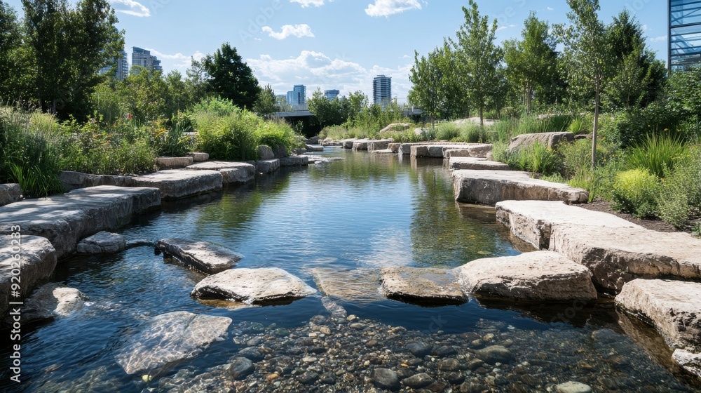 A restored river ecosystem is supported by recycled fish habitats, emphasizing environmental conservation and creative recycling. A restored river ecosystem is supported by recycled fish habitats, emphasizing environmental conservation and creative recycling.