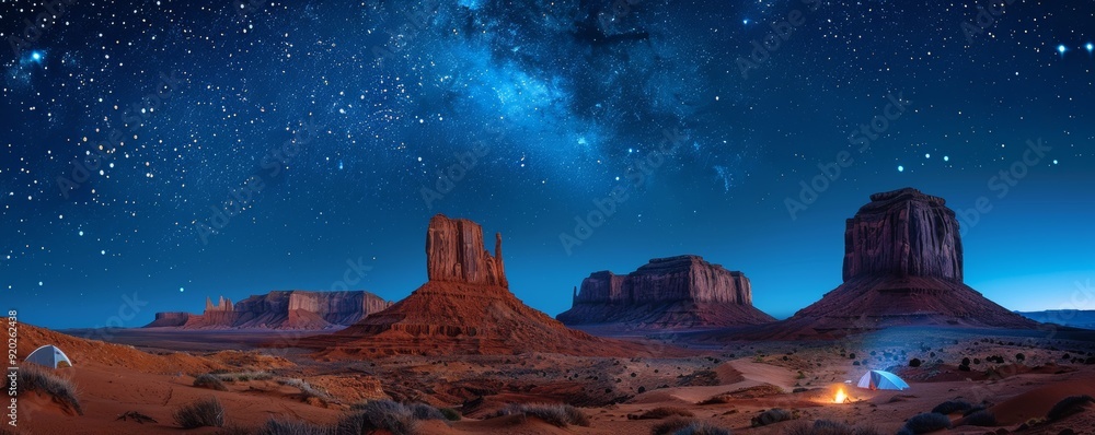 Tranquil Desert Camping under the Starry Night Sky in Monument Valley USA