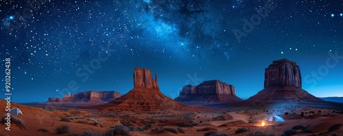 Obraz na płótnie Tranquil Desert Camping under the Starry Night Sky in Monument Valley USA w salonie