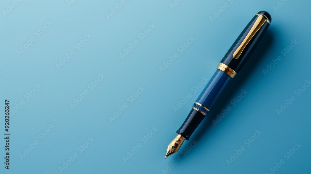 Fototapeta premium Blue Fountain Pen on a Blue Background
