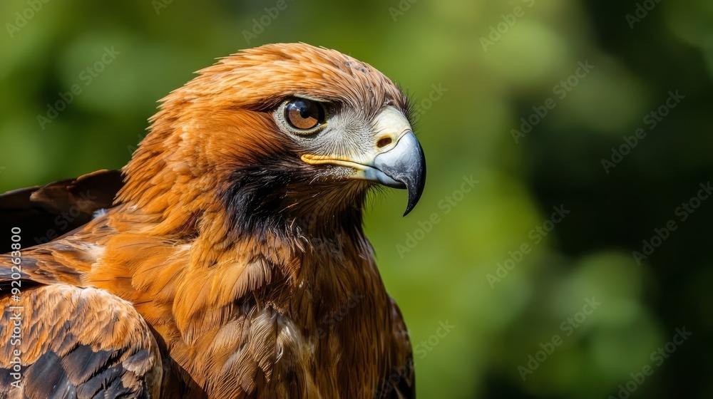 yellow beak, black-and-white head; backdrop, green yellow beak, black-and-white head; backdrop, green