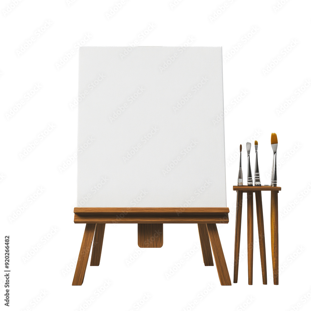 PNG Empty easel with brushes ready for painting PNG Empty easel with brushes ready for painting