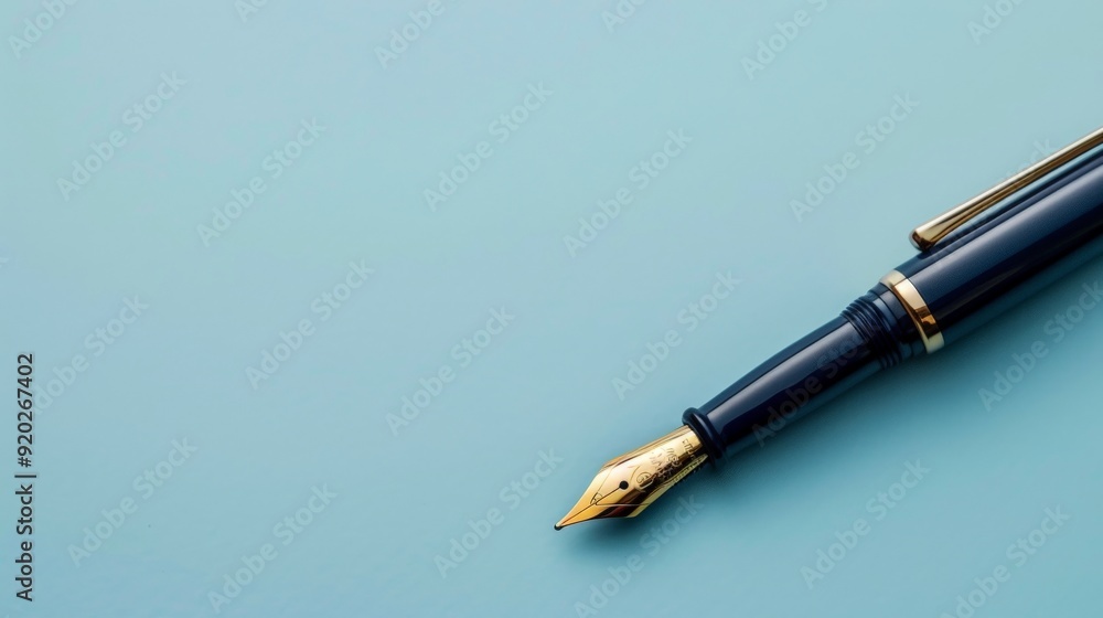 Fototapeta premium Blue Fountain Pen on a Light Blue Background