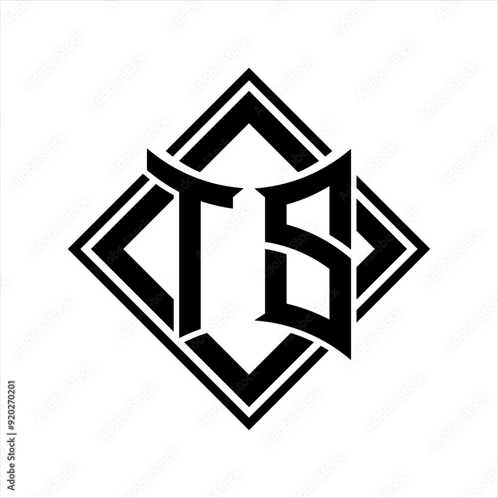 TS Letter logo with abstract shield shape with square black outline on ...