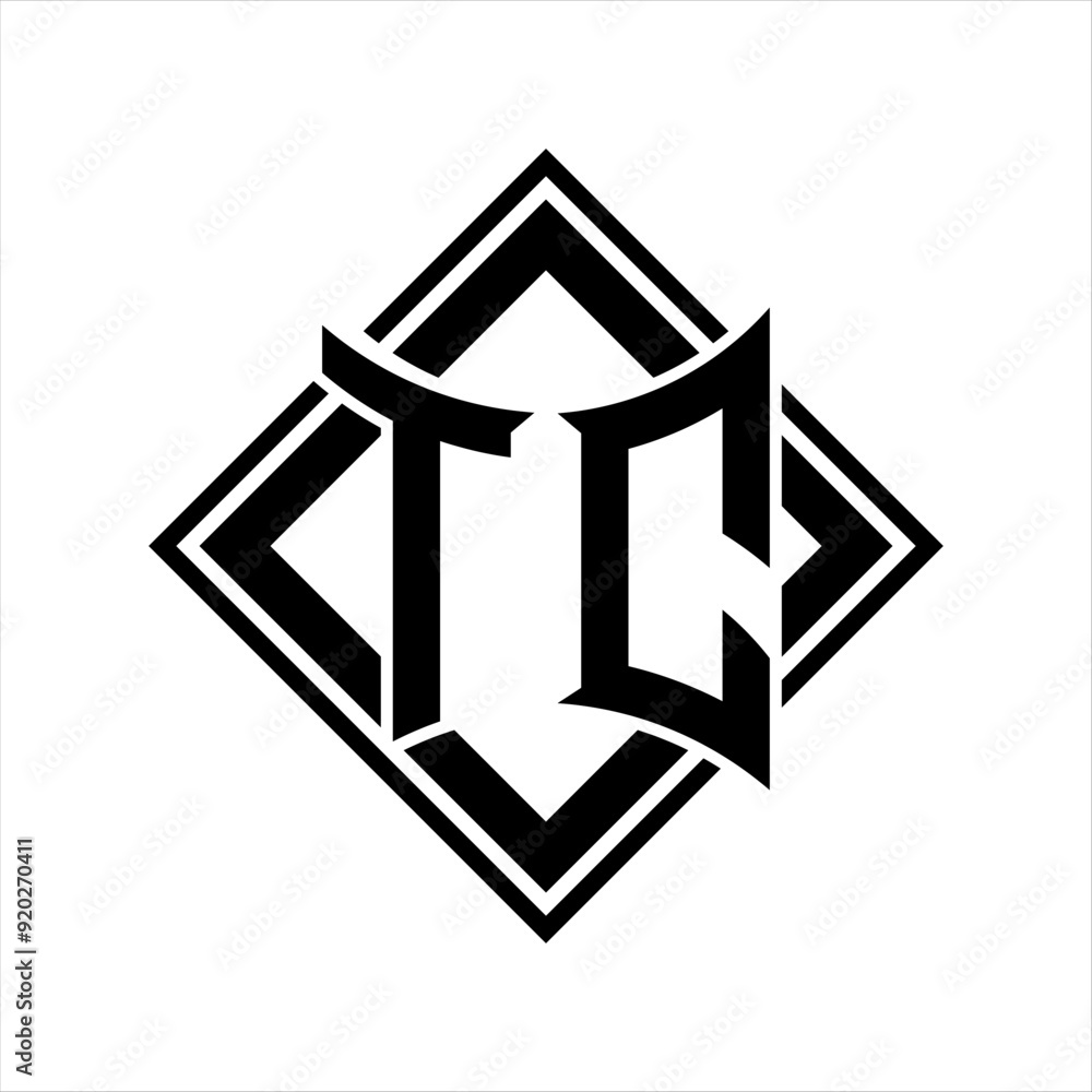 TC Letter logo with abstract shield shape with square black outline on white background design TC Letter logo with abstract shield shape with square black outline on white background design