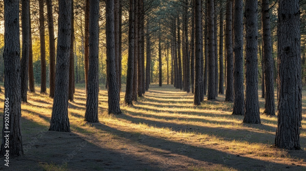 Obraz premium Sunlit Pine Trees in a Forest Clearing