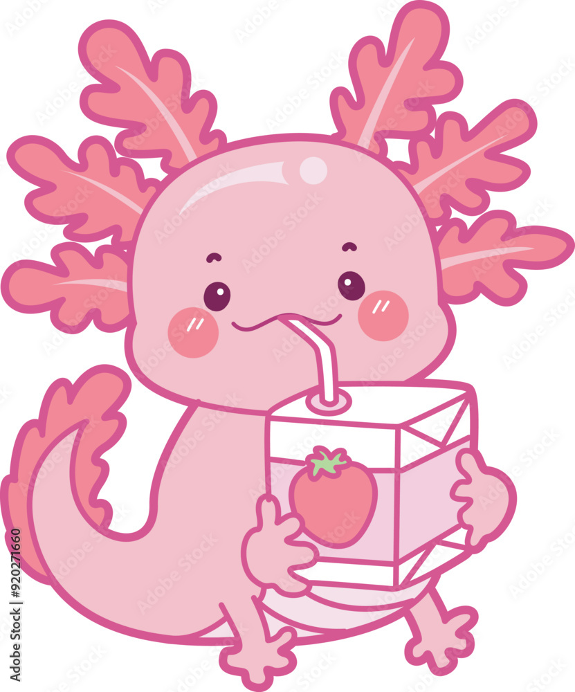 Naklejka premium Illustration of cute axolotl activities icon. Funny pink axolotl in daily routine stickers. 